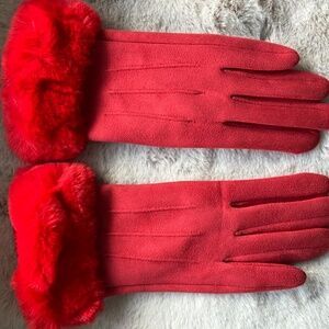 NEW - Elegant Faux Suede/Fur Red Women Gloves